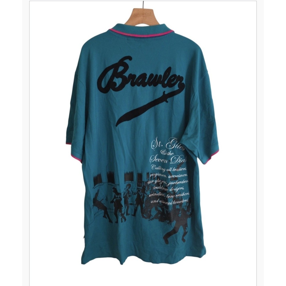 Vintage Artful Dodger Polo Shirt Embroidered Art Urban StreetWear Turquoise 4XL